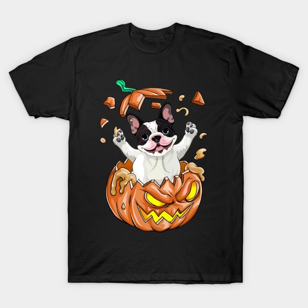 Boston Terrier In The Pumpkin tshirt halloween costume funny gift t-shirt T-Shirt by American Woman